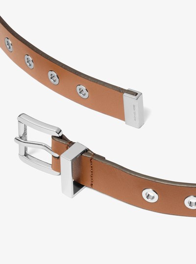 Grommeted Leather Belt in LUGGAGE | Michael Kors