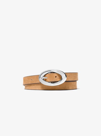 Oval Buckle Suede Belt in PEANUT | Michael Kors