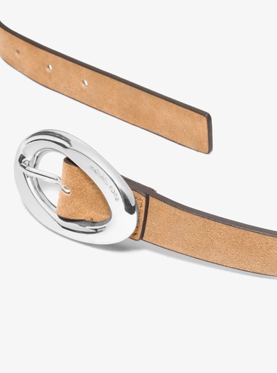 Oval Buckle Suede Belt in PEANUT | Michael Kors
