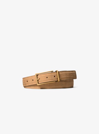 Crocodile Embossed Leather Belt in PEANUT | Michael Kors
