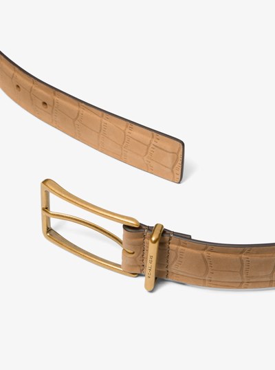 Crocodile Embossed Leather Belt in PEANUT | Michael Kors