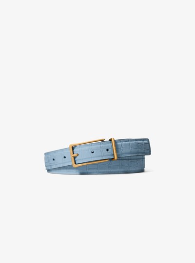 Crocodile Embossed Leather Belt in CHAMBRAY | Michael Kors