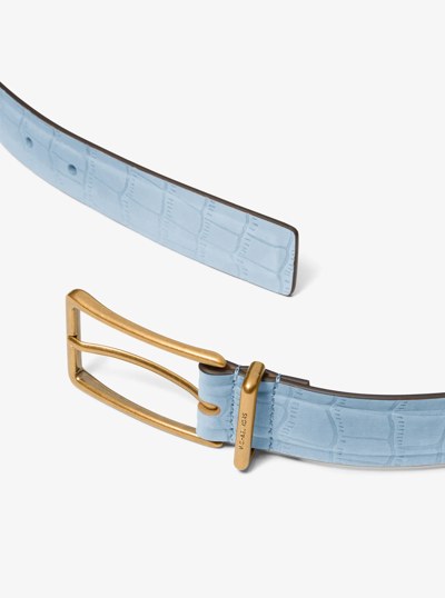 Crocodile Embossed Leather Belt in CHAMBRAY | Michael Kors