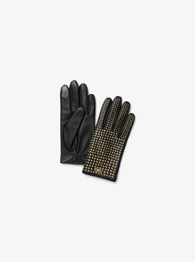 Studded Leather Gloves in BLACK | Michael Kors