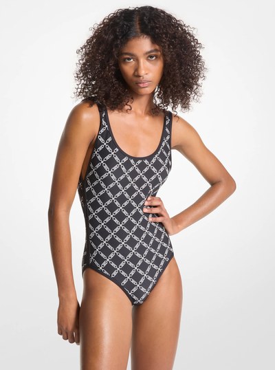 Empire Logo Print Swimsuit in NOIR | Michael Kors