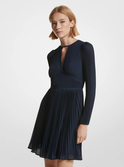 Georgette Pliss&eacute; Dress in MIDNIGHTBLUE | Michael Kors