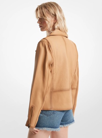 Leather Moto Jacket in PALE PEANUT | Michael Kors