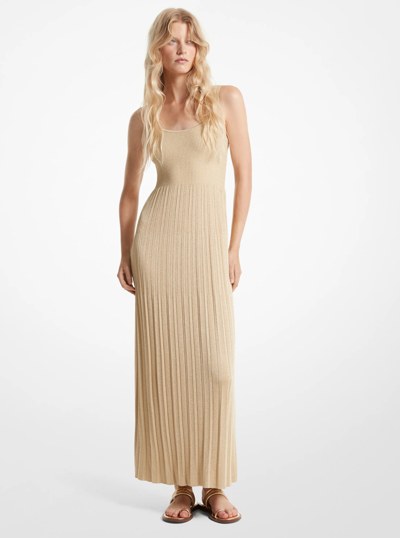 Ribbed Metallic Knit Flounce Tank Dress