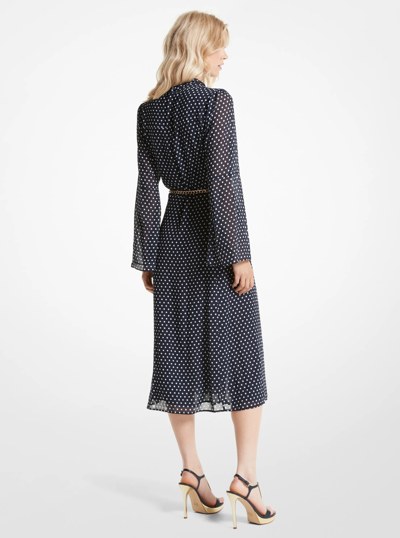 Polka Dot Georgette Tie-Neck Midi Dress in MIDNIGHTBLUE | Michael Kors