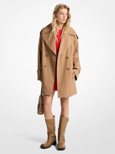Oversized Cotton Twill Trench Coat in CAFE | Michael Kors