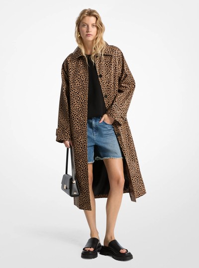 Cheetah Print Balmacaan Coat in CAFE | Michael Kors