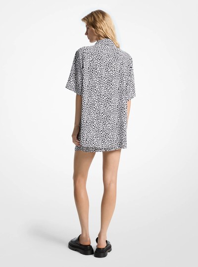 Cheetah Print Satin Camp Shirt in BLACK/WHITE | Michael Kors