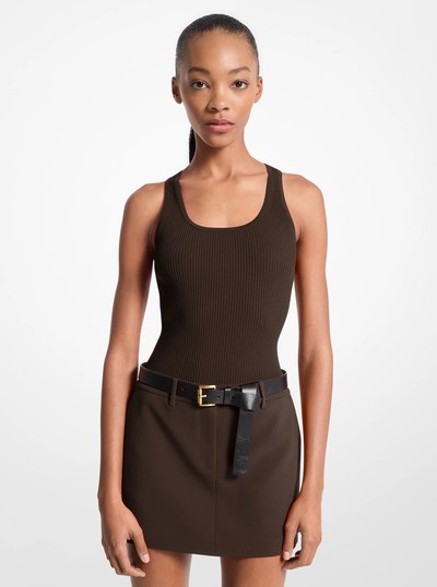 Ribbed Scoop-Neck Tank Top in CHOCOLATE | Michael Kors
