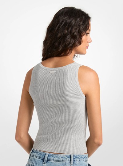 Ribbed Viscose Blend Cropped Tank Top in PEARL GREY | Michael Kors