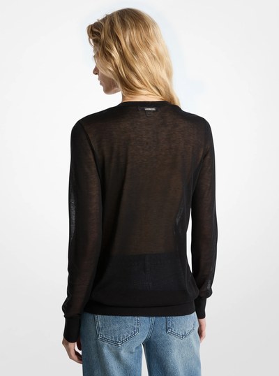 Silk Blend V-Neck Sweater in BLACK | Michael Kors