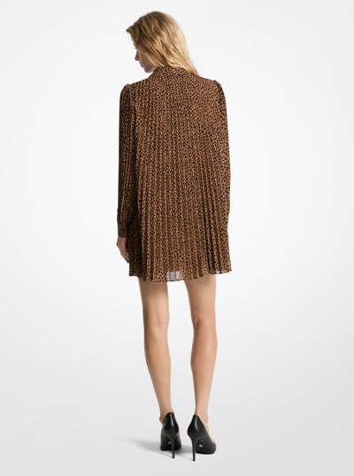Pleated Cheetah Print Georgette Dress in CAFE | Michael Kors
