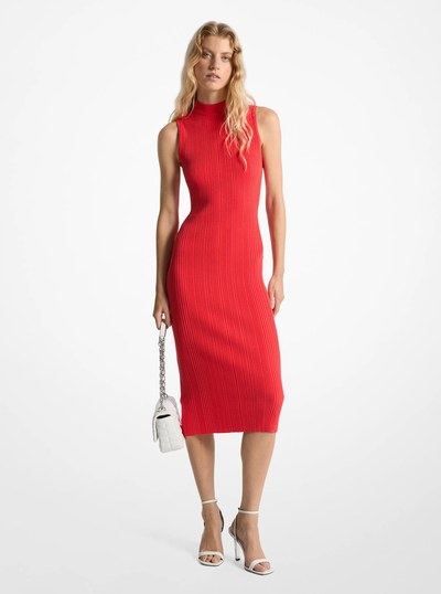 Ribbed Mock Neck Midi Dress in BURNT SIENNA | Michael Kors
