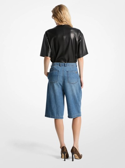 Pleated Bermuda Denim Shorts in UNION WASH | Michael Kors