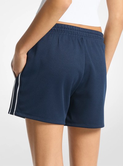 Contrast-Trim Graphic Logo Piqu&eacute; Track Shorts in MIDNIGHTBLUE | Michael Kors