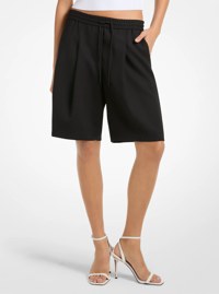 Shorts de surv&ecirc;tement en serg&eacute; de laine m&eacute;lang&eacute;e extensible &agrave; plis