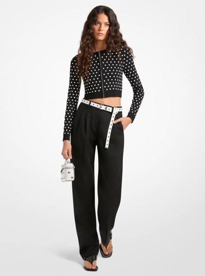 Pleated Stretch Wool Blend Twill Pants in BLACK | Michael Kors