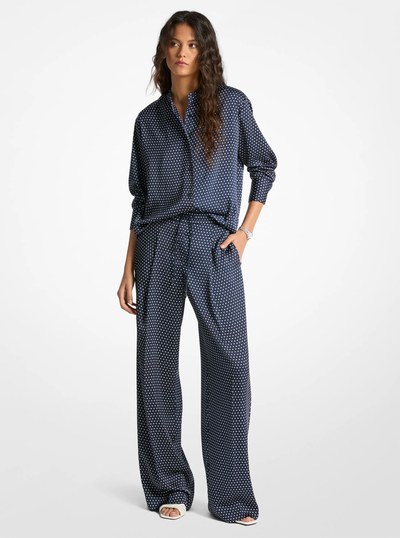 Polka Dot Print Satin Shirt in MIDNIGHTBLUE | Michael Kors