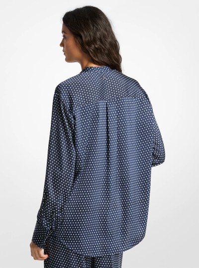 Polka Dot Print Satin Shirt in MIDNIGHTBLUE | Michael Kors
