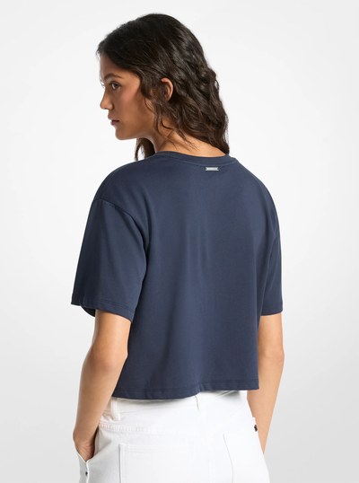 Logo Embossed Cotton T-Shirt in MIDNIGHTBLUE | Michael Kors
