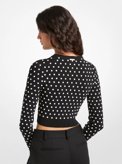 Studded Cropped Zip-Up Cardigan in BLACK | Michael Kors