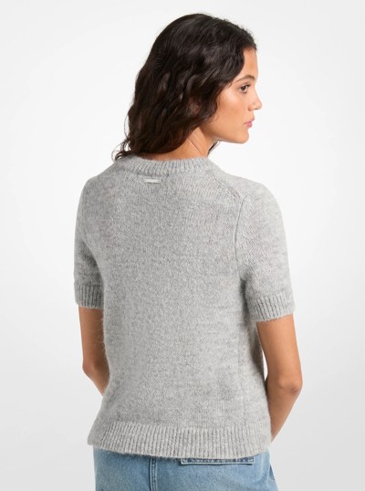 Nylon and Alpaca Blend Short-Sleeve Sweater in PEARL GREY | Michael Kors