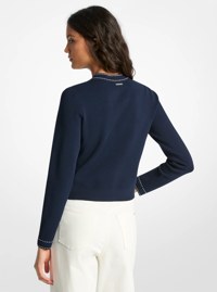 Contrast-Trim Stretch Knit Cardigan