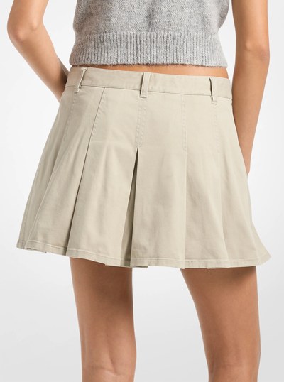 Pleated Cotton Blend Skirt in STONE | Michael Kors