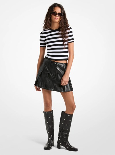 Pleated Patent Mini Skirt in BLACK | Michael Kors