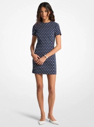 Polka Dot Stretch Crepe Shift Dress in MIDNIGHTBLUE | Michael Kors
