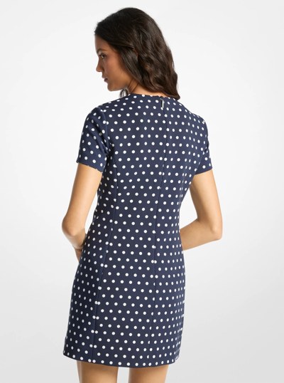 Polka Dot Stretch Crepe Shift Dress in MIDNIGHTBLUE | Michael Kors