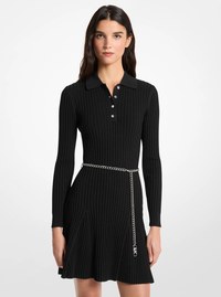 Ribbed Viscose Belted Polo Dress