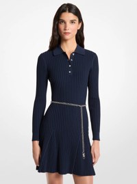 Ribbed Viscose Belted Polo Dress