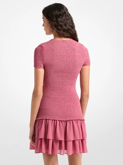 Smocked Georgette Ruffle Mini Dress in ROSEWOOD | Michael Kors