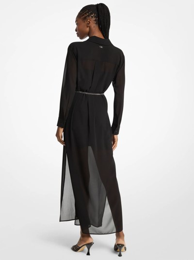 Georgette Belted Shirtdress in BLACK | Michael Kors