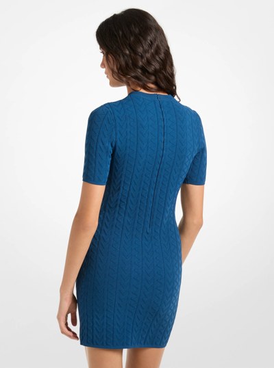 MK2000 Logo Embossed Jacquard Cable-Knit Mini Dress in RIVER BLUE | Michael Kors