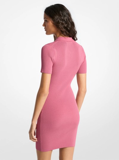 Ribbed Knit Zip-Up Polo Dress in ROSEWOOD | Michael Kors