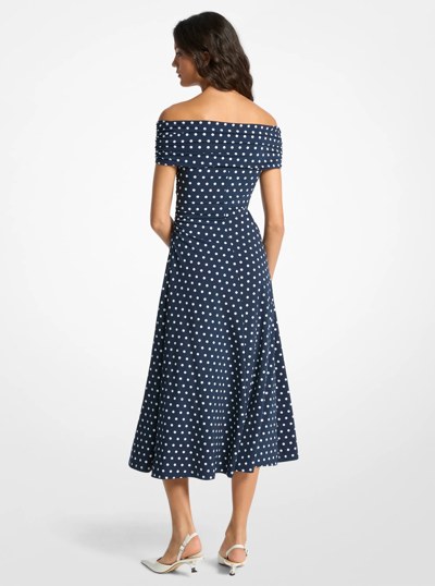 Polka Dot Stretch Matte-Jersey Dress in MIDNIGHTBLUE | Michael Kors