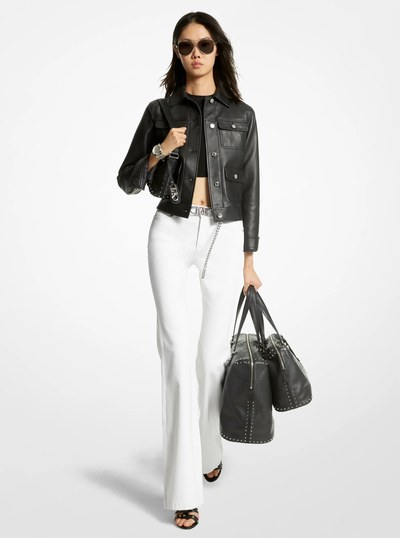 Leather Utility Jacket in BLACK | Michael Kors