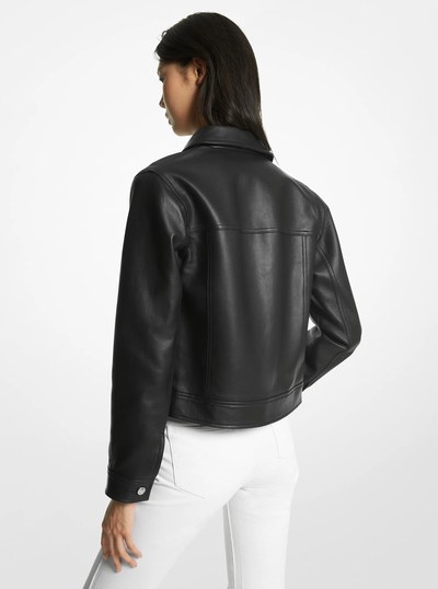 Leather Utility Jacket in BLACK | Michael Kors