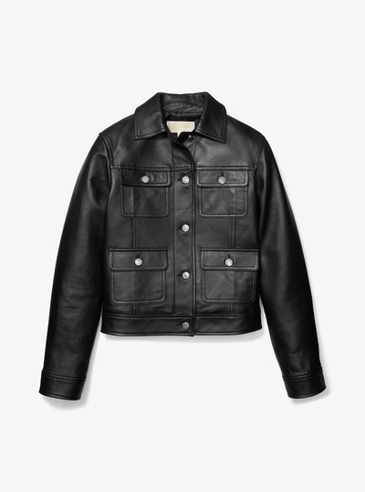 Leather Utility Jacket in BLACK | Michael Kors
