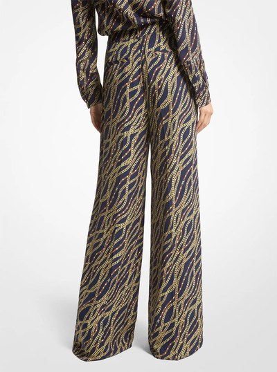 Status Print Georgette Wide-Leg Pants in MIDNIGHTBLUE | Michael Kors