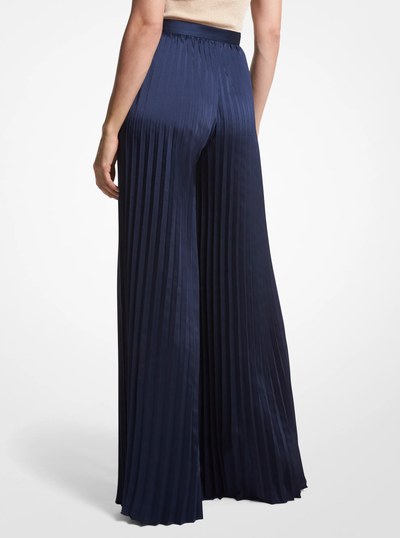Pleated Satin Wide-Leg Pants