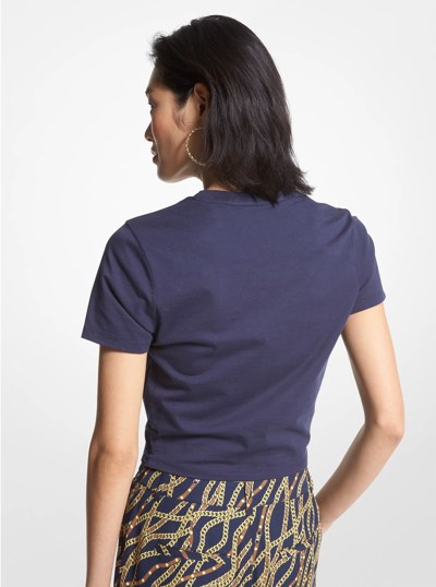 Logo Print Organic Cotton Cropped Ring T-Shirt in MIDNIGHTBLUE | Michael Kors
