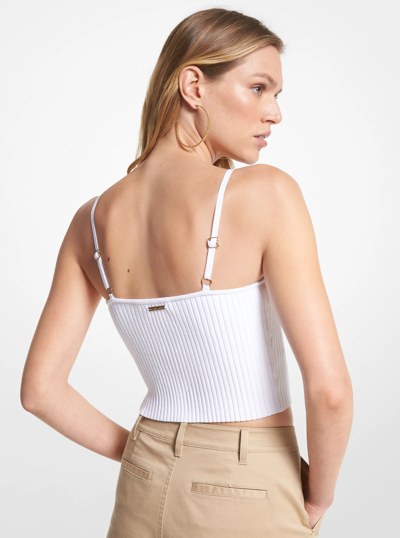 Ribbed Stretch Viscose Cropped Tank Top in WHITE/GOLD | Michael Kors