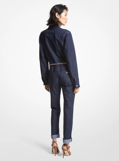 Belted Denim Jumpsuit in RINSE | Michael Kors